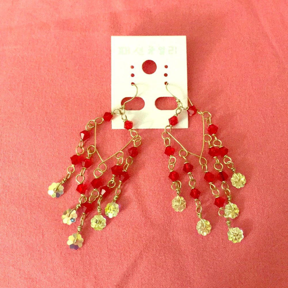 Bicone  red Swarovski dangling earrings